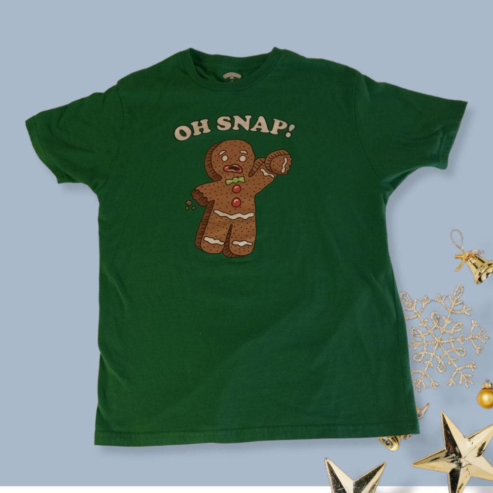Holiday Time Gingerbread "OH SNAP" Man Green T-SHIRT Men's Size M {38-40)